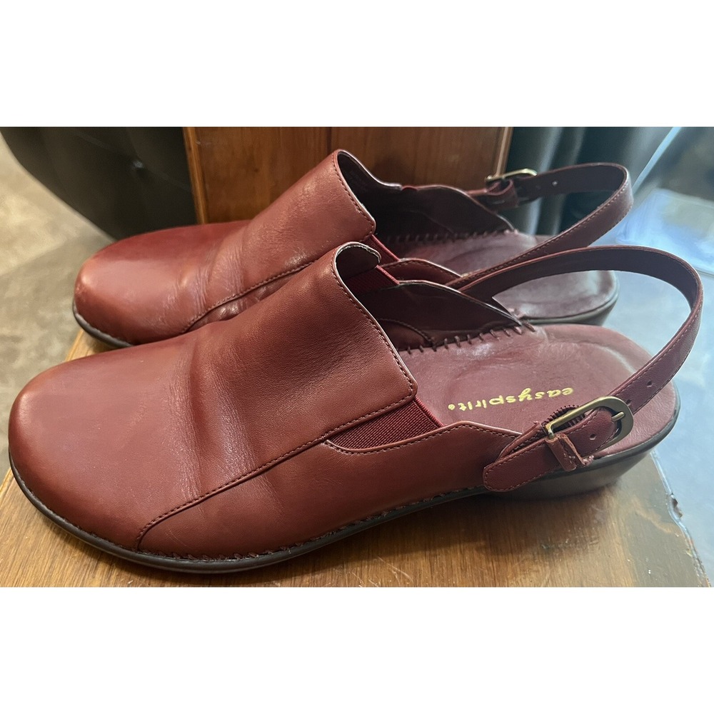 Easy Spirit Matadors Dark Red Leather Slip On Sling back Clogs 8.5 M Shoes W2